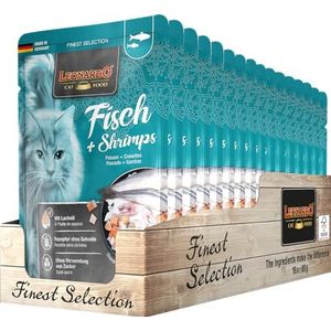 Leonardo zak [16 x 85 g vis + garnalen] | natvoer zonder granen voor katten | compleet voer in praktische afzonderlijke porties