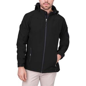 HRM Heren Softshell Jas met Capuchon, Zwart, Maat 4XL I Premium Softshelljas voor Heren, Waterafstotend I 5.000mm Waterkolom I Functionele Jas I Werkkleding I Hoogwaardige & Duurzame Herenkleding