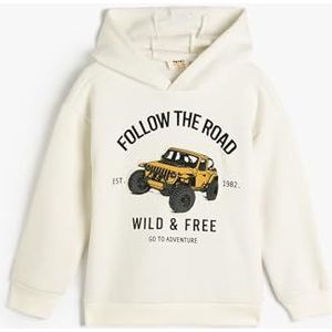 Koton Boys's Hoodie Long Sleeve Printed Detail Brushed Interior Sweatshirt, ecru(010), 4-5 jaar