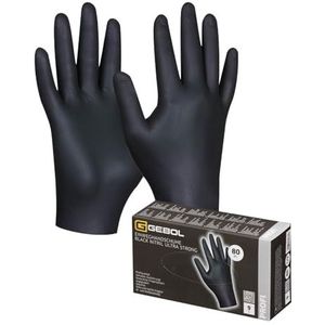 Gebol Black Nitril Ultra Strong poedervrij, maat L (maat 9), premium wegwerphandschoenen met perfecte pasvorm, waterdichte, praktische nitril handschoenen, voor dames en heren, zwart