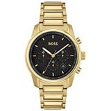 BOSS Chronograaf Quartz Horloge voor mannen met Goudkleurige RVS armband - 1514006, Zwart, armband