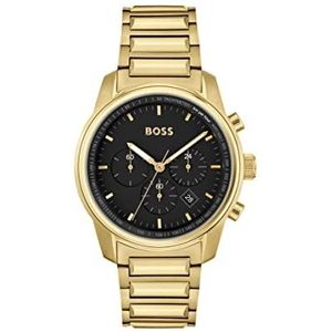 BOSS Chronograaf Quartz Horloge voor mannen met Goudkleurige RVS armband - 1514006, Zwart, armband