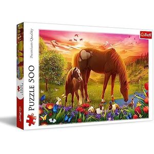 Trefl - Paarden in de Wei - Puzzel met 500 stukjes - Puzzel voor Dierenliefhebbers, Paarden, DIY, Creatieve Ontspanning, Plezier, Klassieke Puzzel voor Volwassenen en Kinderen vanaf 10 jaar