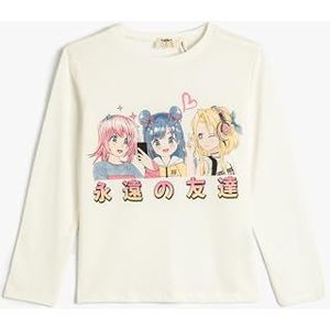 Koton Girls's Long Sleeve Anime Bedrukt Crew Neck Katoenen T-shirt, ecru(010), 5-6 Jaar