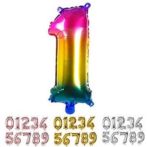 Boland - Folieballon met getal, grootte 36 cm, regenboogkleuren, cijferballon, nummer, ballon, helium, verjaardag, jubileum, jubileum, levensjaar, verrassingsfeest, decoratie