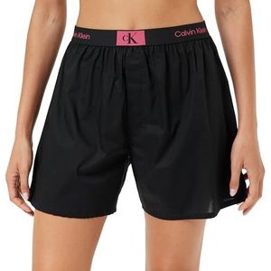 Calvin Klein Dames Boxer Traditional (Woven) Shorts, Zwart W/Fuchsia Rose Logo, XS