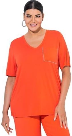 Ulla Popken - Shirt - Oranje - V-hals - Kwartmouw - Normale Pasvorm