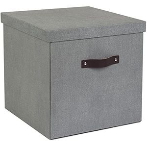 Bigso Box of Sweden Opbergdoos met deksel, grote klapbox voor kleding, speelgoed enz., opbergbox met handvat van vezelplaat en papier met linnenlook, grijs