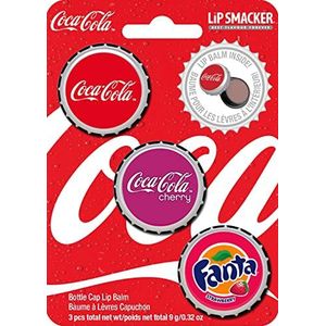 Lip Smacker Coca-Cola Collection, Set van 3 Lipbalsems met Smaak, Classic Coke, Cherry Coke en Fanta Aardbei Smaken, Hydraterend en Verfrissend