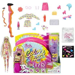 ​Barbie Color Reveal Complete Neonmode, pop met platina haar en gele highlights, en 25 verrassingen, waaronder kleurverandering, cadeau voor kinderen, HCD26