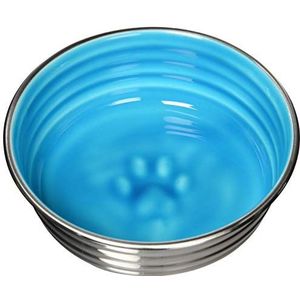 Le Bol Hondenkom - RVS Voedselbak voor huisdieren met antislip rubberen bodem - geschikt voor honden en katten - klein formaat - Seine Blue