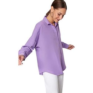 Trendyol Dames Basics Oversize Basic Shirt Kraag Geweven Shirt, Paars, 34