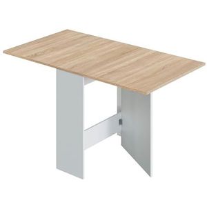 Homey Inklapbaar, bijzettafel met vleugels, keukentafel, afwerking in Arctisch wit en eiken, model Wings, melamine, 77 cm (L) x 31-140 cm (B) x 79 cm (H)