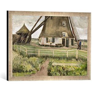 Ingelijste foto van Vincent van Gogh ""Die Laakmolen bei Den Haag - Die Windmolle"", kunstdruk in hoogwaardige handgemaakte fotolijst, 60x40 cm, zilver Raya