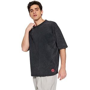 Trendyol Heren Man Oversize Basic Crew Neck Knit T-shirt, Antraciet, M
