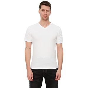 Trendyol Heren White Basic Slim Fit 100% Katoen V-hals Short T-shirt, XXL