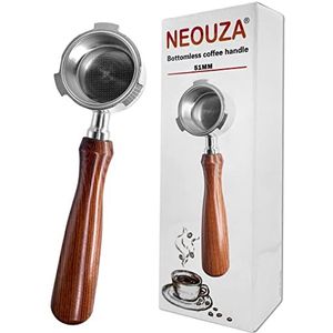 NEOUZA Espresso Bottomless Portafilter 51mm Compatible with DeLonghi Dedica EC680/EC685/EC785/EC820/EC850/EC860 Smeg Coffee Machine, Stainless Steel,Premium Rosewood