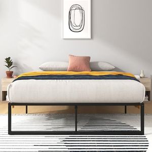 Zinus Lorelai Bed 140x200 cm - Hoogte 36 cm met opbergruimte onder het bed - Metalen platform bedframe - Zwart