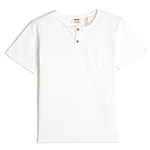 Koton Boys's Basic Ronde Collar Korte Mouwen Knop Detail Katoen T-shirt, wit (000), 4-5 Jaar