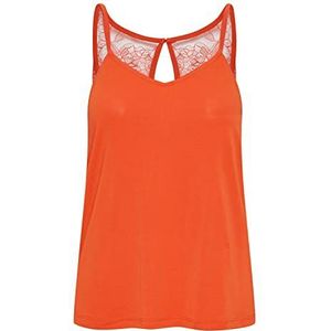 ICHI IHLIKE TO3 Jersey Top dames shirt met spaghettibandjes en kanten detail op de rug, Mandarijn Rood (171562), XS