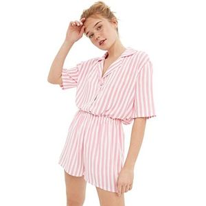 TRENDYOL Gestreepte geweven pyjamaset voor dames, pyjamaset, roze, 36