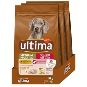 Ultima Hondenvoer Medium Maxi Senior met kip, verpakking van 3 x 3 kg, totaal 9 kg