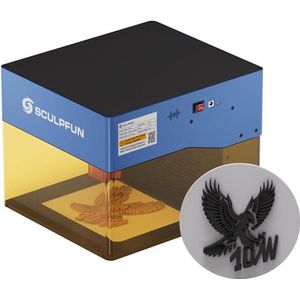 SCULPFUN iCube Pro Max 10 W lasergraveermachine upgrade, app-gravure, mini-lasergraveermachine met rookfilter, graveersnelheid 10.000 mm/min, temperatuuralarm, 120 x 120 mm graveerbereik