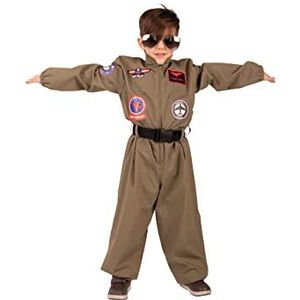 PartyXPeople Top Pilot kinderkostuum jongens vechtjet-pilotenoverall bekleding pilotencombi, kostuum olijfgroen 12739-152