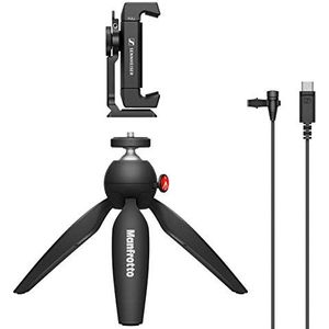 Sennheiser XS Lav USB-C mobiele kit, omnidirectionele clip-on lavaliermicrofoon met smartphoneklem en Manfrotto PIXI Mini statief, 509259