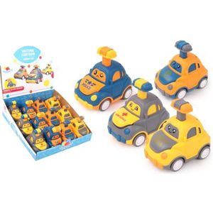 FLYPOP'S - Pakket van 12 Grappige Auto's - Wrijvingsvoertuig - 026671PA - Veelkleurig - Plastic - Kinderspeelgoed - Verzamelbaar Voertuig - Miniatuur - 9 cm x 8,6 cm - Vanaf 3 jaar