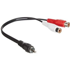 PremiumCord Cinch-kabel 0,2 m, 1x RCA stekker naar 2X RCA aansluiting, audio video adapterkabel, stereo, voor tv, mobiele telefoons, MP3, HiFi, kleur zwart