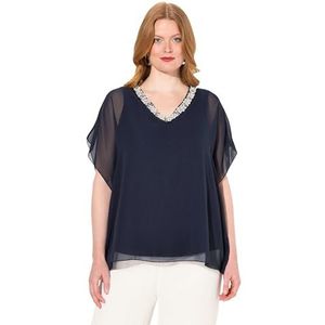 Ulla Popken Dames chiffon blouse met versiering blouse, zwart, 46/48 grote maten