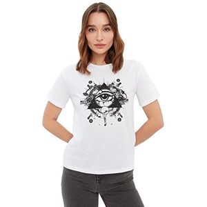 Trendyol Dames getailleerd Basic T-shirt met ronde hals, Kleur: wit, XL