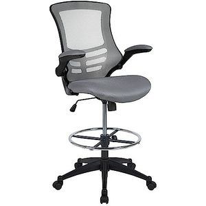 Flash Furniture Tekenstoel met middelhoge rugleuning, ergonomische bureaustoel met opklapbare armleuningen en verstelbare voetring, perfect voor thuiskantoor, donkergrijs