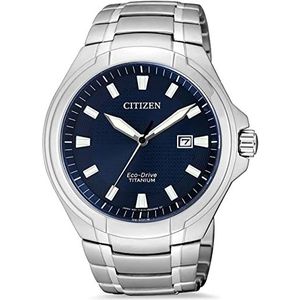 Citizen Analoog Eco-Drive horloge voor heren, met titanium armband, blauw, armband
