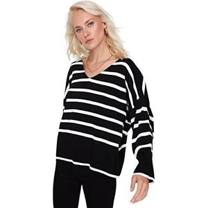 Trendyol Dames Regular Fit Basic V-hals Knitwear Sweater Sweatshirt, Zwart, M