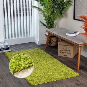 Surya Home pluizig tapijt, shaggy tapijt voor woonkamer, slaapkamer, eetkamer, Berber abstract langpolig tapijt, wit pluizig - groot tapijt, 200 x 290 cm, groen