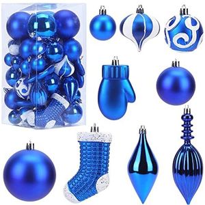 50 stuks kerstboomdecoratieset, kersthangers, kogeldecoraties, onbreekbare bal, om op te hangen, boomversiering voor feest, bruiloft, kerstdecoratie (blauw)