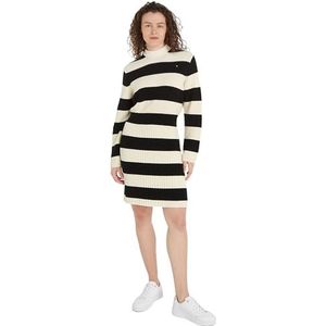 Tommy Hilfiger Dames Co Cardi Stitch SWT Jurk Trui, Zwart/Calico Rugby Stp, S