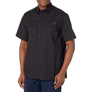 Dickies Ripstop-overhemd met korte mouwen voor heren, casual pasvorm overhemd met button-down-kraag, Rinsed Black, M