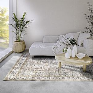 Elle Decoration Saveh tapijt, klassiek antislip vintage design, laagpolig tapijt voor slaapkamer, eetkamer, woonkamer, hal, keuken, crèmegoud, 120 x 160 cm