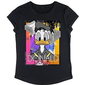Disney Classics Women's Mickey Classic-Eighties Duck Organic Rolled Sleeve T-Shirt, Zwart, M, zwart, M