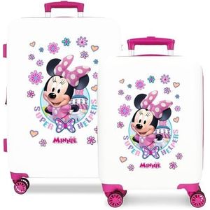 Joumma Disney Minnie-kofferset, wit, 55/65 cm, stijf, 6 kg, zijdelingse combinatiesluiting, ABS, 6 kg, 91 l, handbagage, Wit, Eén maat, kofferset