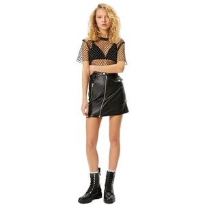 Koton Dames Mini Faux Leather Zipper Slim Fit Pocket Detail Rok, zwart (999), 40