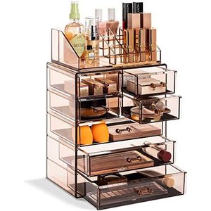 Sorbus Acryl make-up organizer set, 7-lades voor kaptafel en aanrecht, opslag met kleine en brede compartimenten, bronzen glans, make-up opslag voor kwasten, sieraden, kerstgeschenk voor vrouwen en