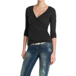 ESPRIT Dames T-Shirt Jersey wikkelshirt met 3/4 mouwen, zwart (zwart), XL