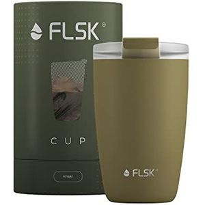 FLSK CUP Coffee to go beker (350 ml), koffiebeker van roestvrij staal, herbruikbare beker voor onderweg, lekvrij, isolatiebeker (kaki)