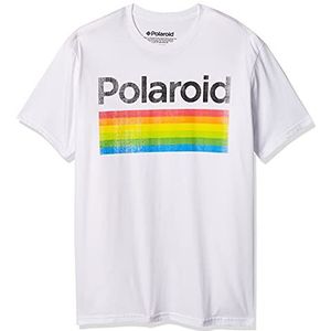 Polaroid Heren klassiek logo vintage stijl regenboog T-shirt, Wit, S