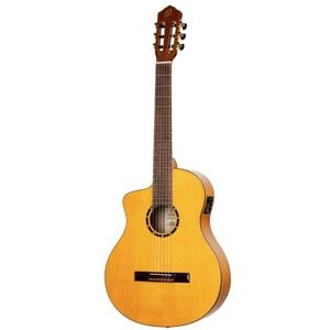 Ortega Guitars Linkshandigen Flamenco Gitaar – Family Series Pro – 4/4 maat – elektrisch akoestisch – sparren en cipres met hoogglans afwerking, geel – inclusief Gigbag (RCE170F-L)
