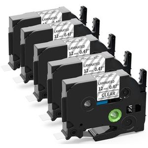 Upwinning compatibel met Brother P-touch tapes Clear 12 mm, als vervanging voor TZe-131 Tze131 12 mm 0,47 gelamineerde tape transparant voor Brother P touch Labelmakers, 5